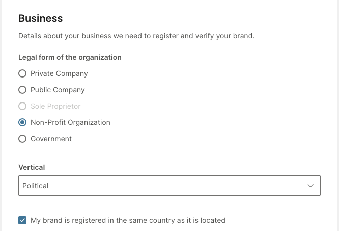 10DLC Political use case - business options