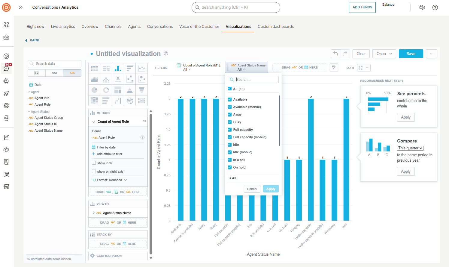Conversations - Choose options within filter analytics