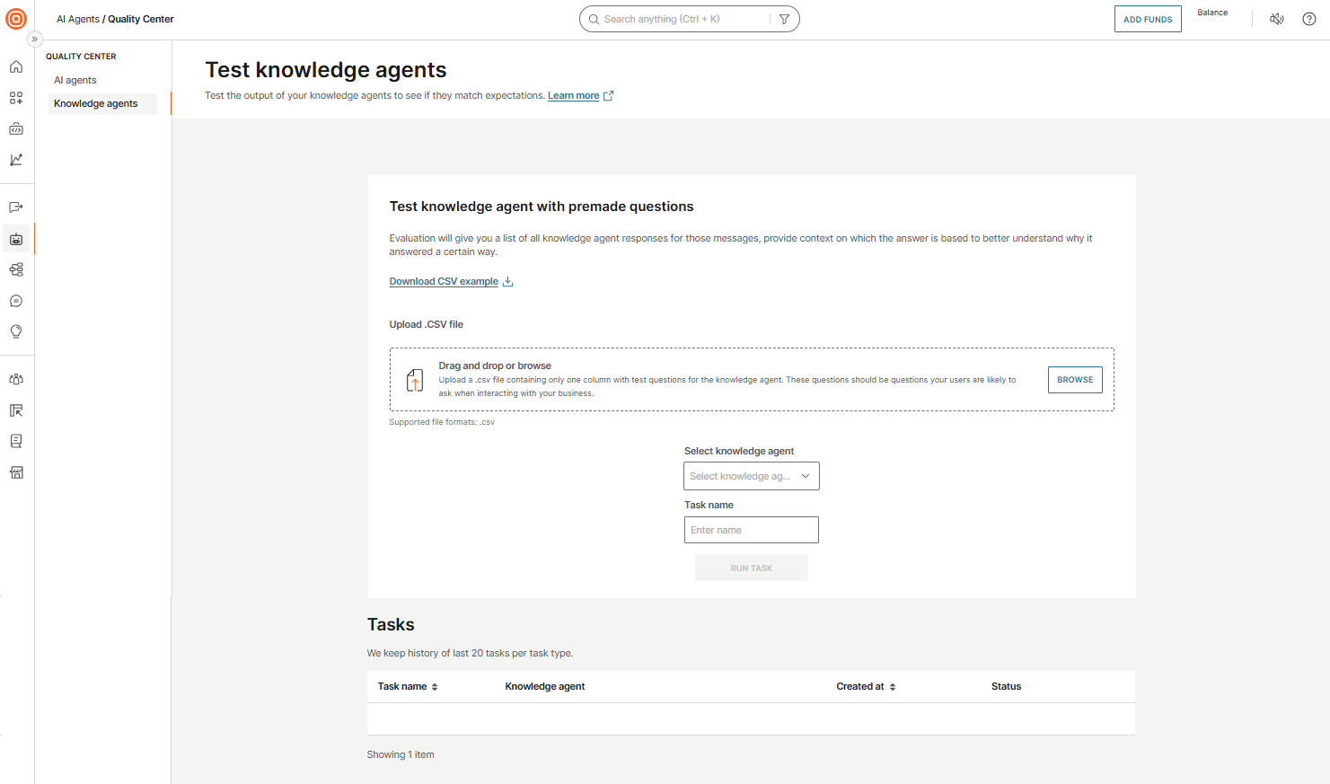 Knowledge agents quality center