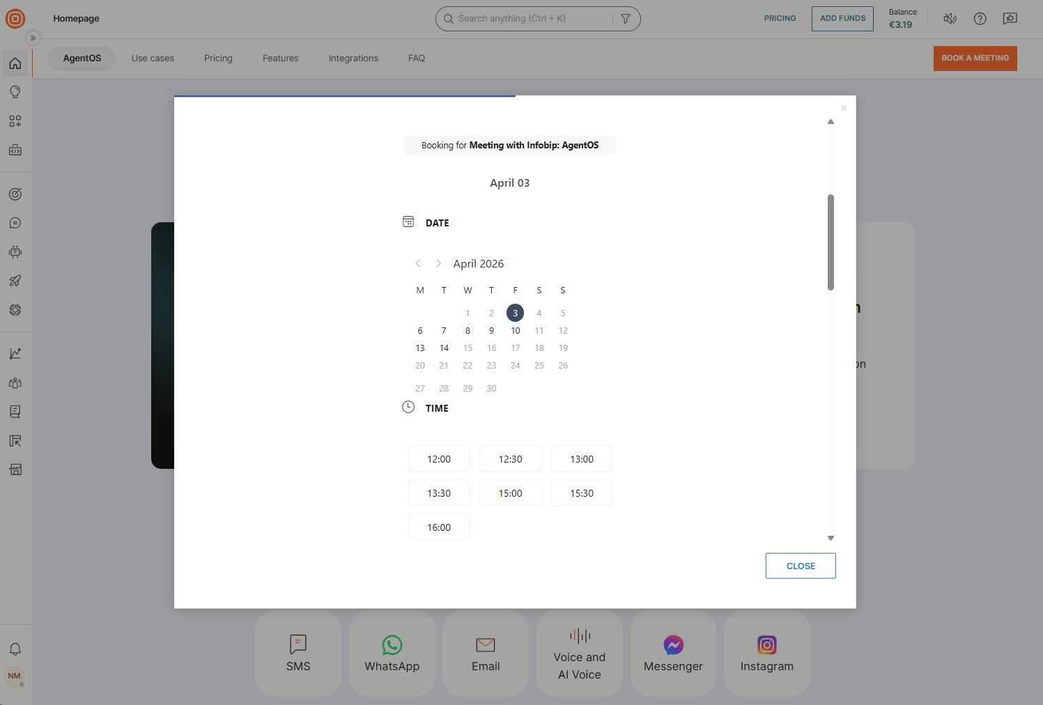 Select date and time