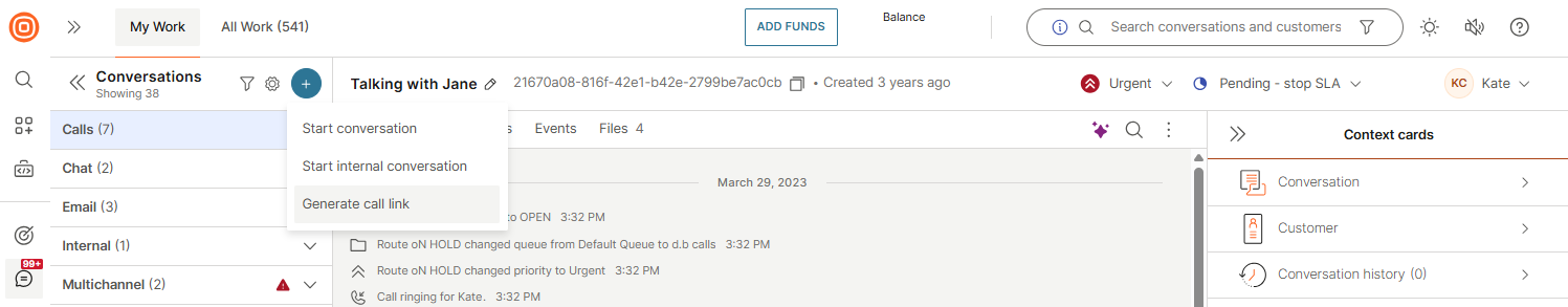 Calls - Generate call link