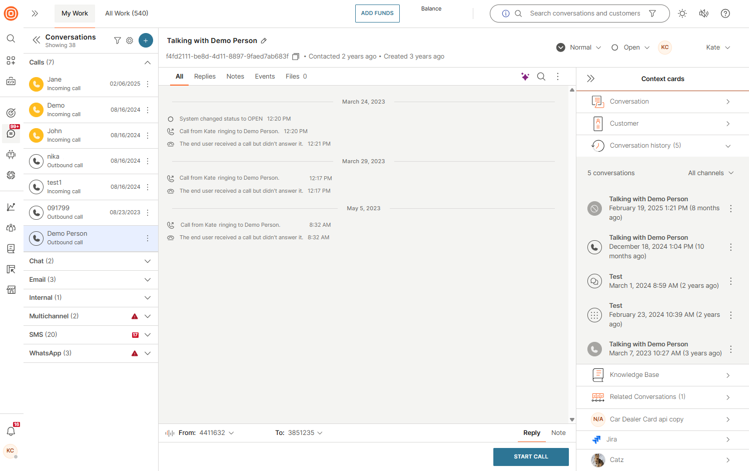 conversations history context card