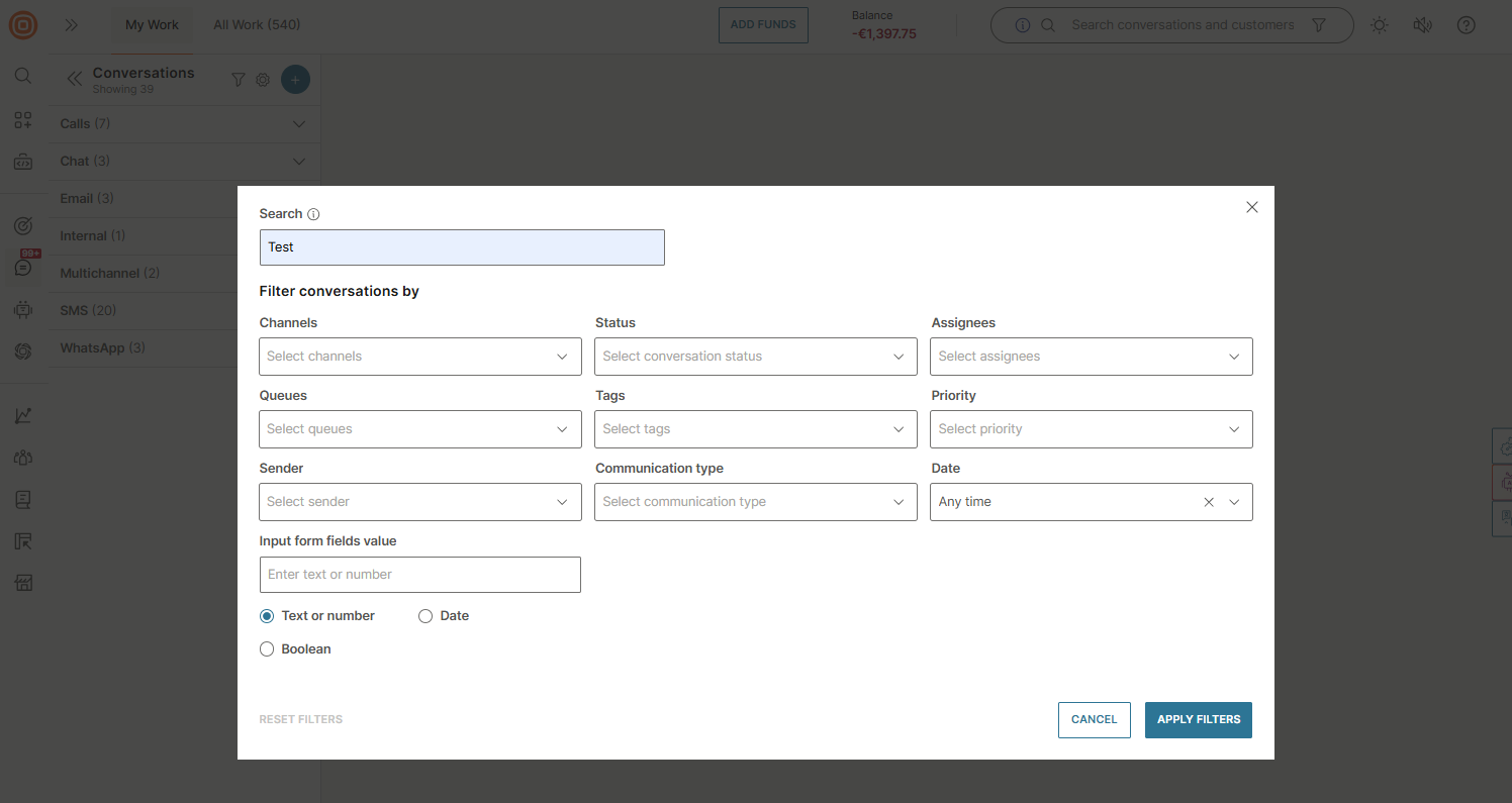 Conversations - Global search filtering
