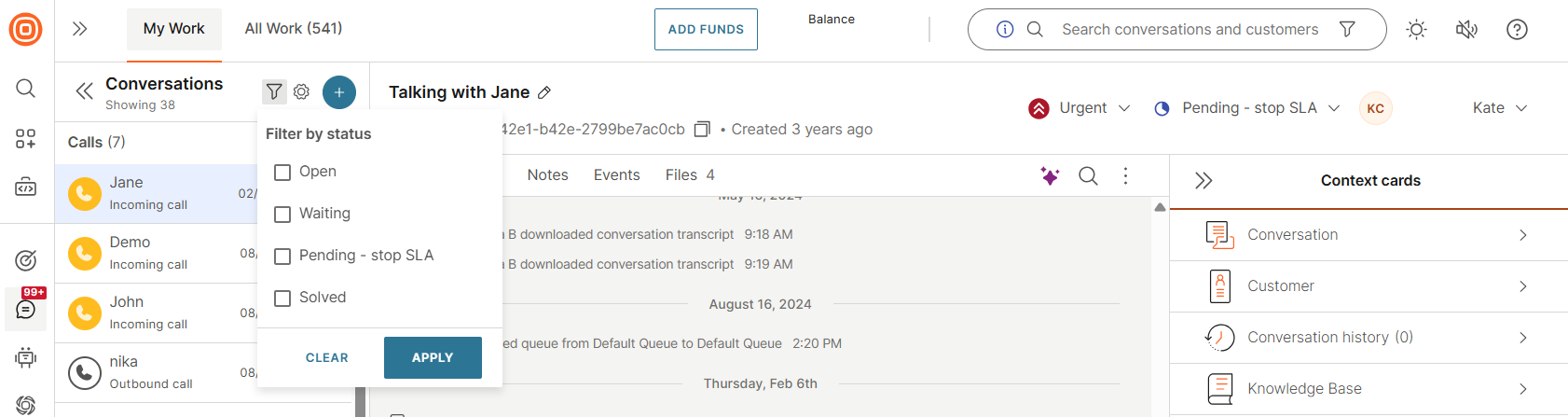 Conversations - Filter conversations by status
