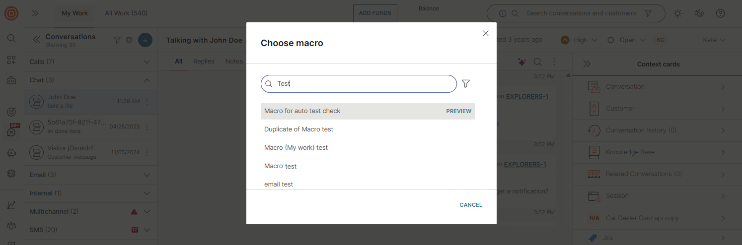 Conversations - Macro window