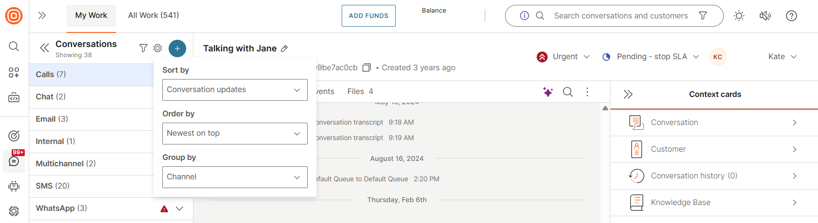 Conversations - My Work - Sorting, ordering, and grouping