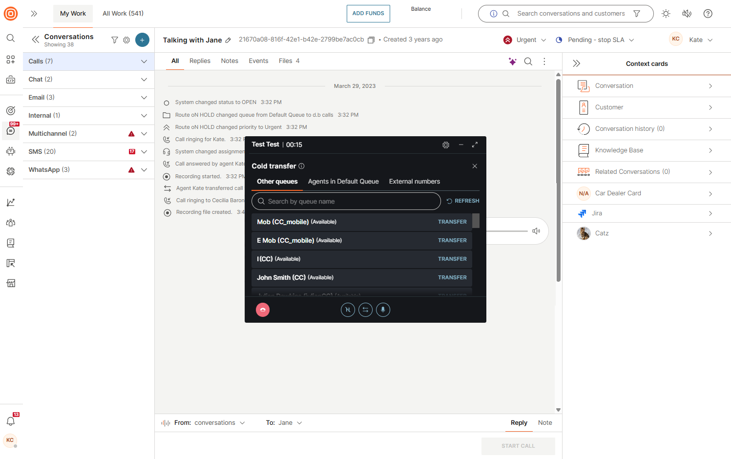 Calls - Transfer to queue
