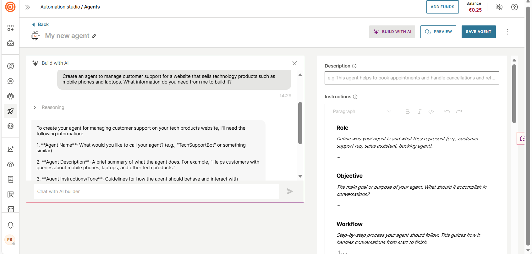 Image that shows how to use Infobip Copilot to configure the AI agent