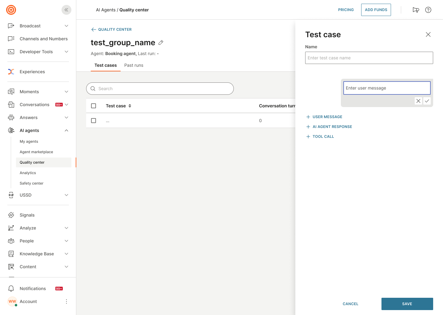 Image that shows how to create a test case with conversation turns