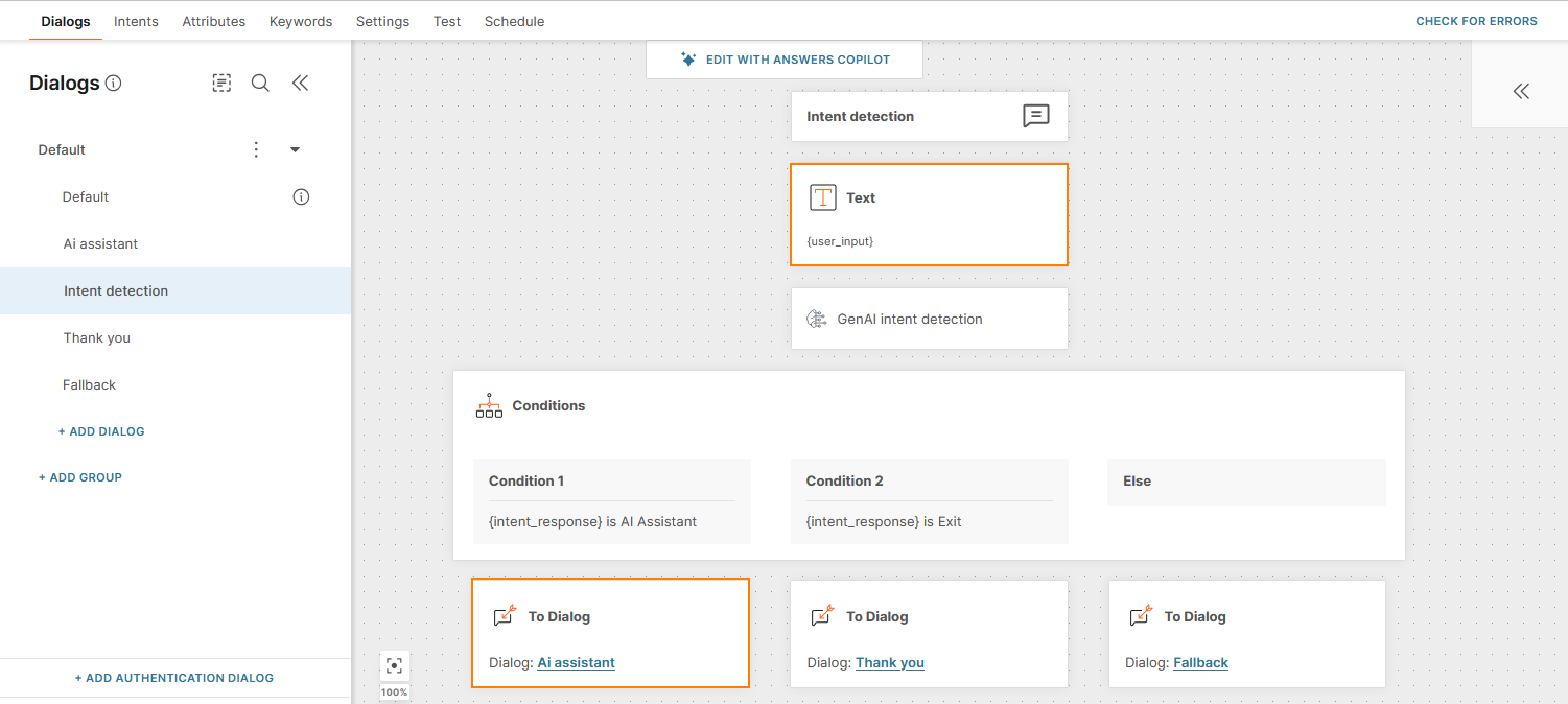 Use the GenAI intent detection element