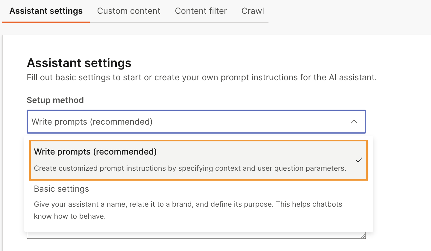 Select the setup method
