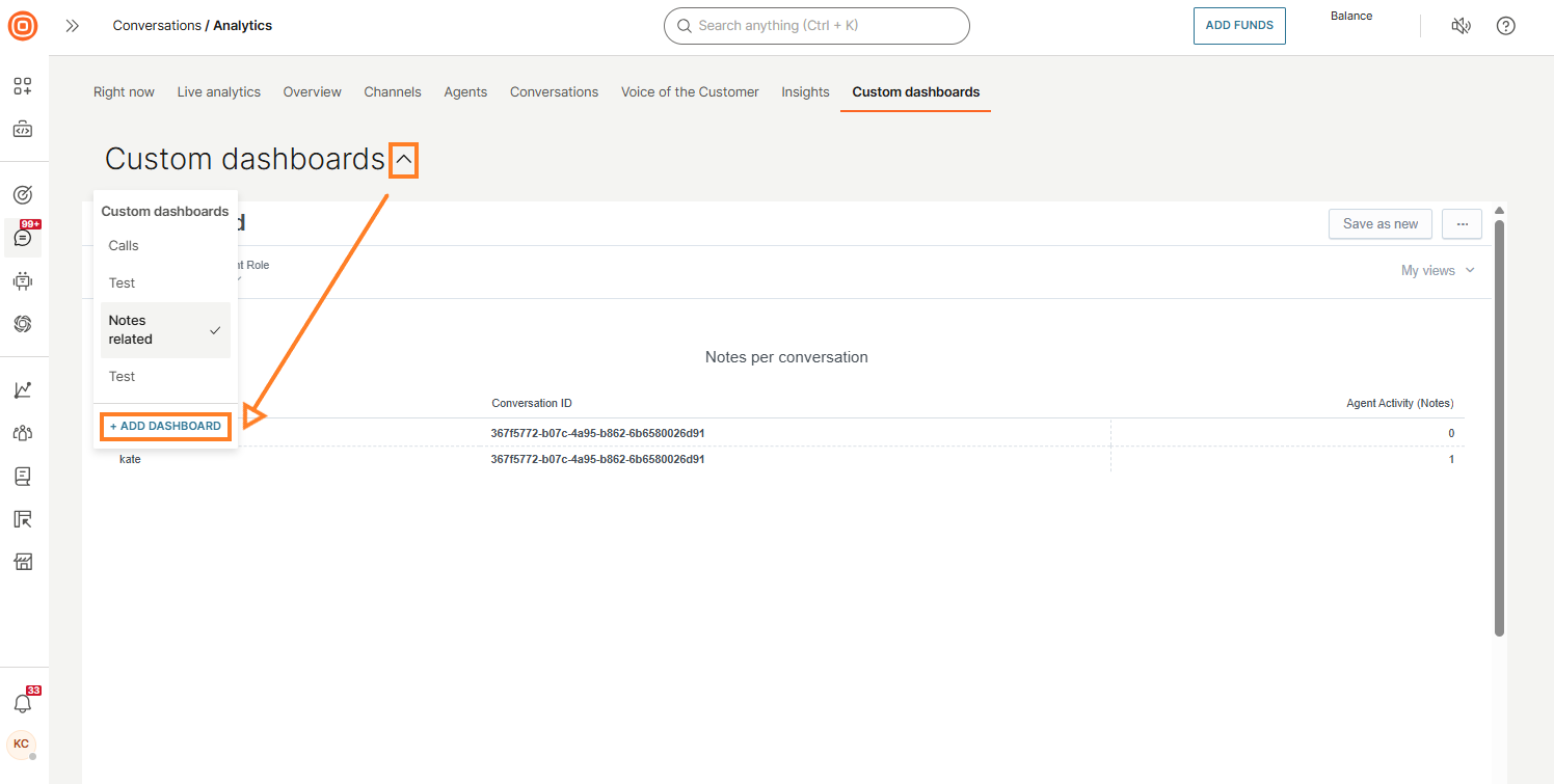 Conversations - Create custom dashboard
