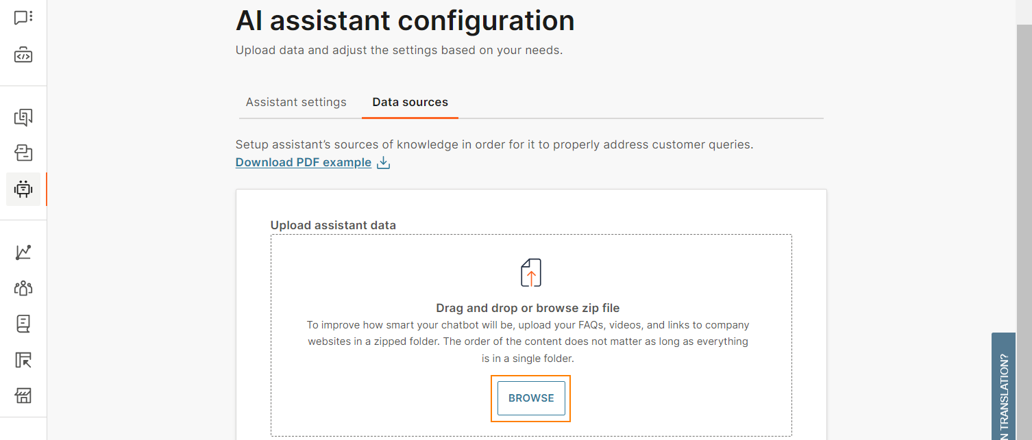 Upload help documents to the AI assistant