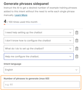 Select the number of training phrases to generate