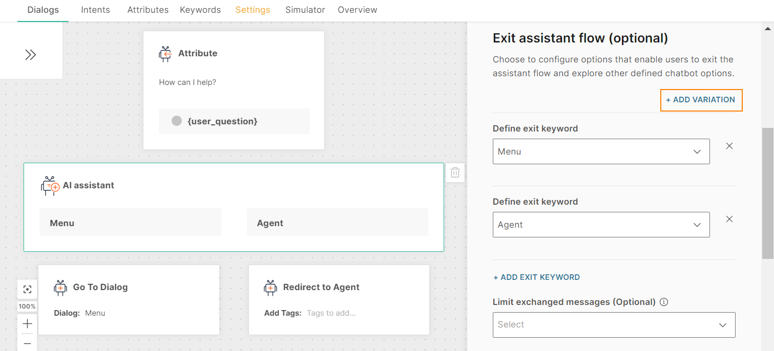 Add a message to share the exit keywords with end users