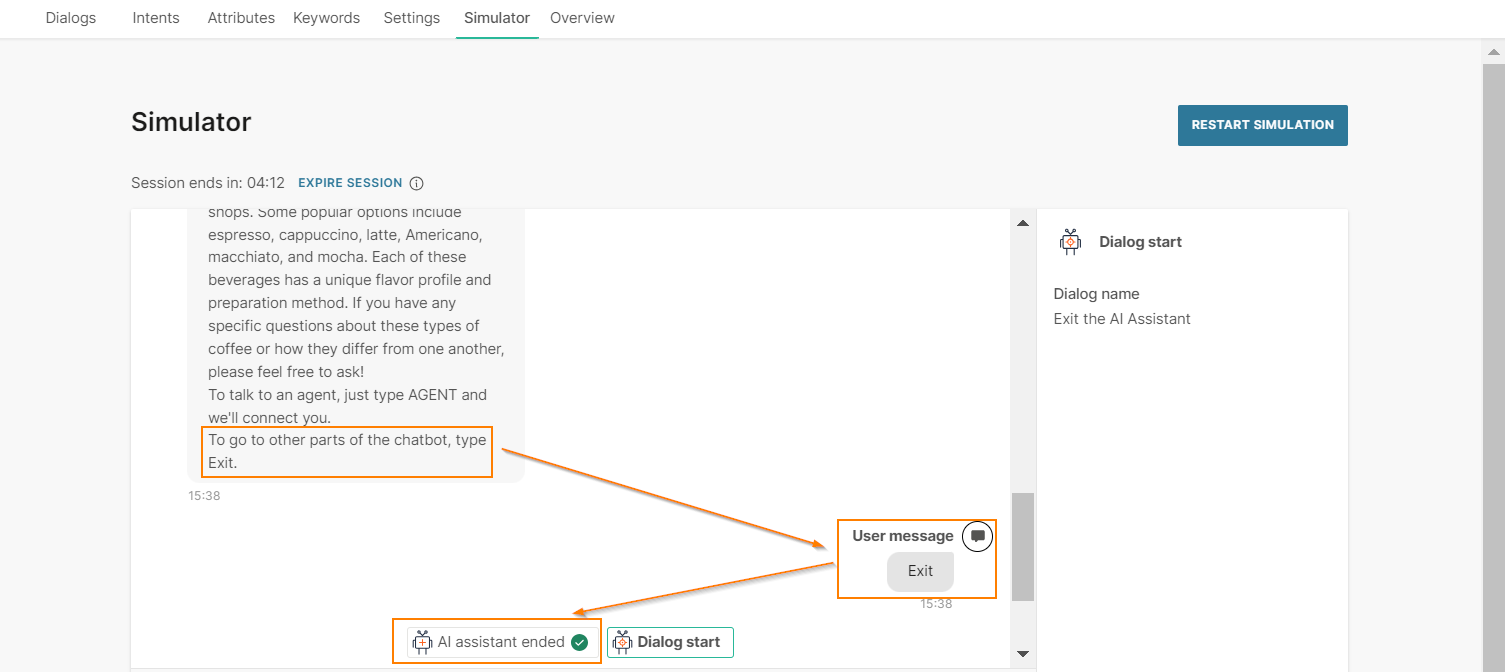 Test exit keywords in the simulator