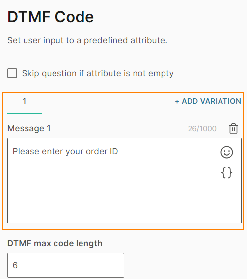 Message asking the end user to enter the input