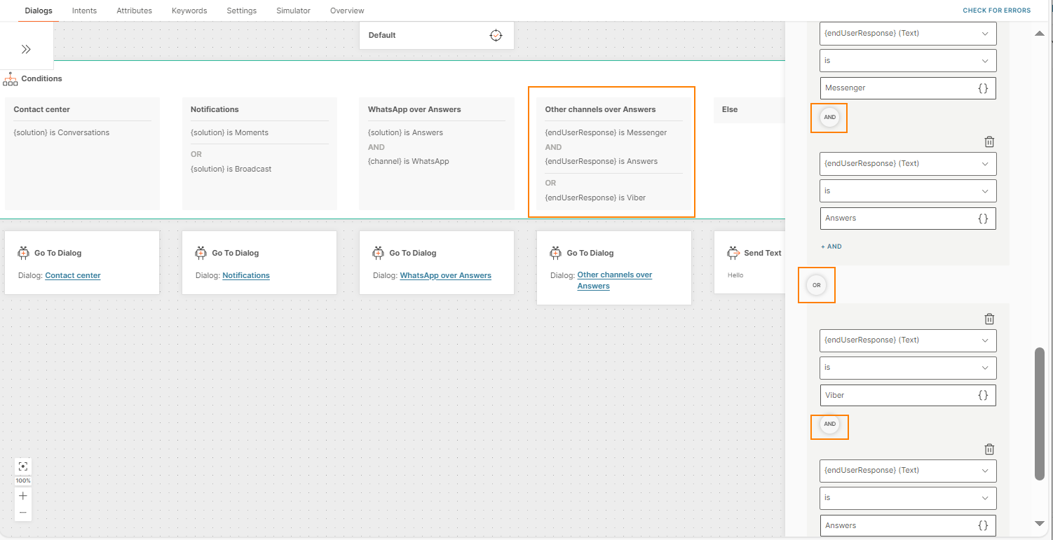 Example of using both OR and AND options in a condition