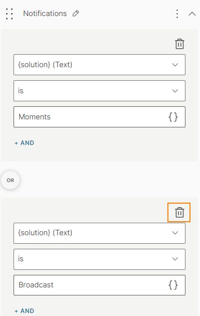 How to delete a specific criterion within a condition