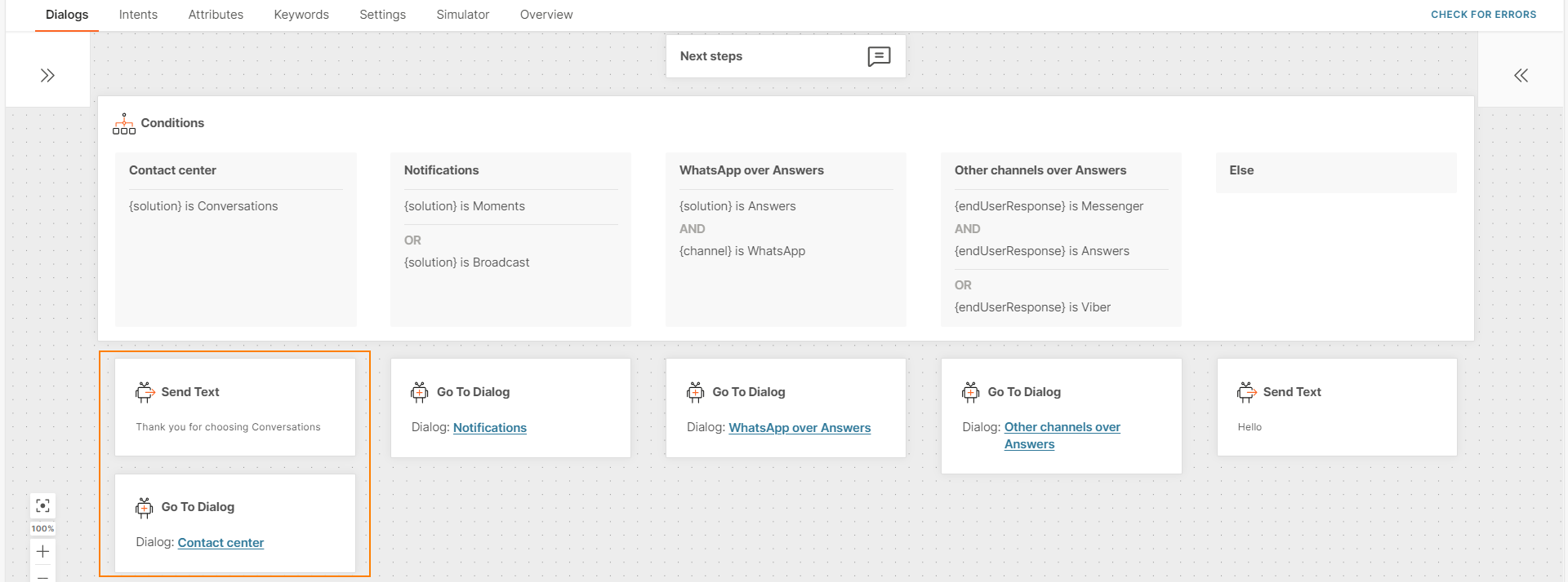 Add elements to each branch of the condition element