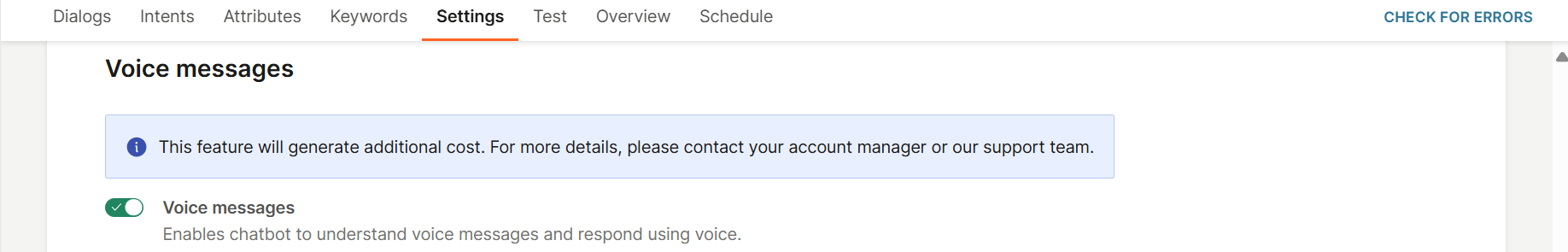 Enable voice functionality in the chatbot settings