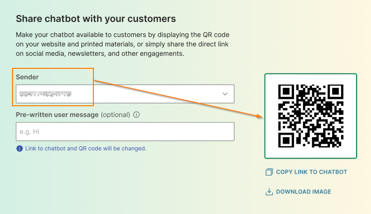 View the QR code for the selected sender