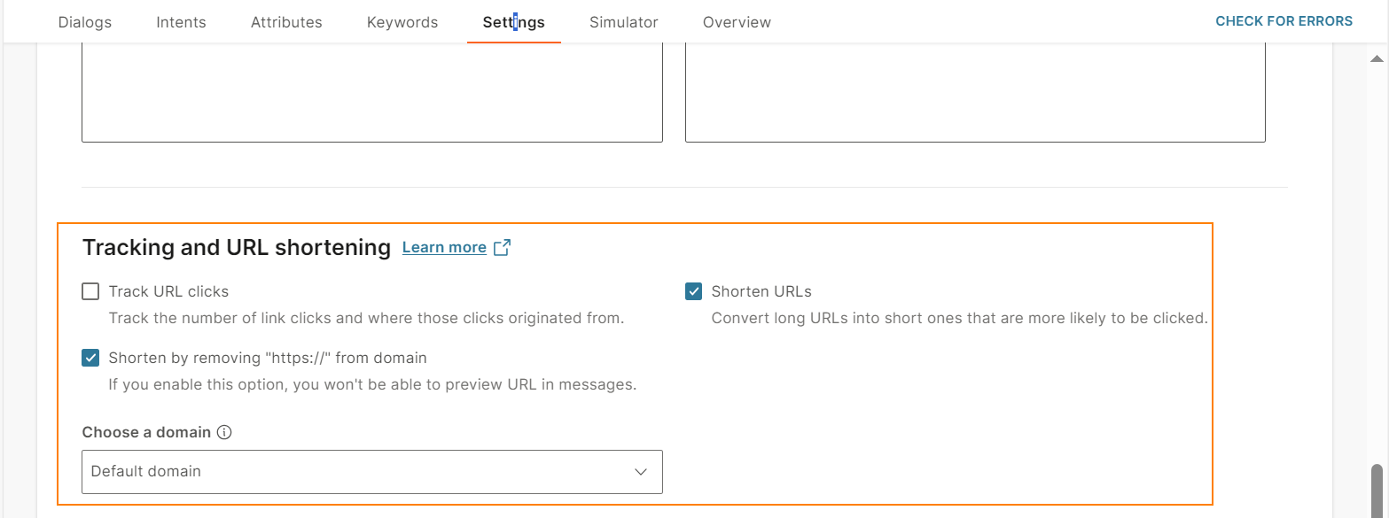 Shorten URLs for default domain