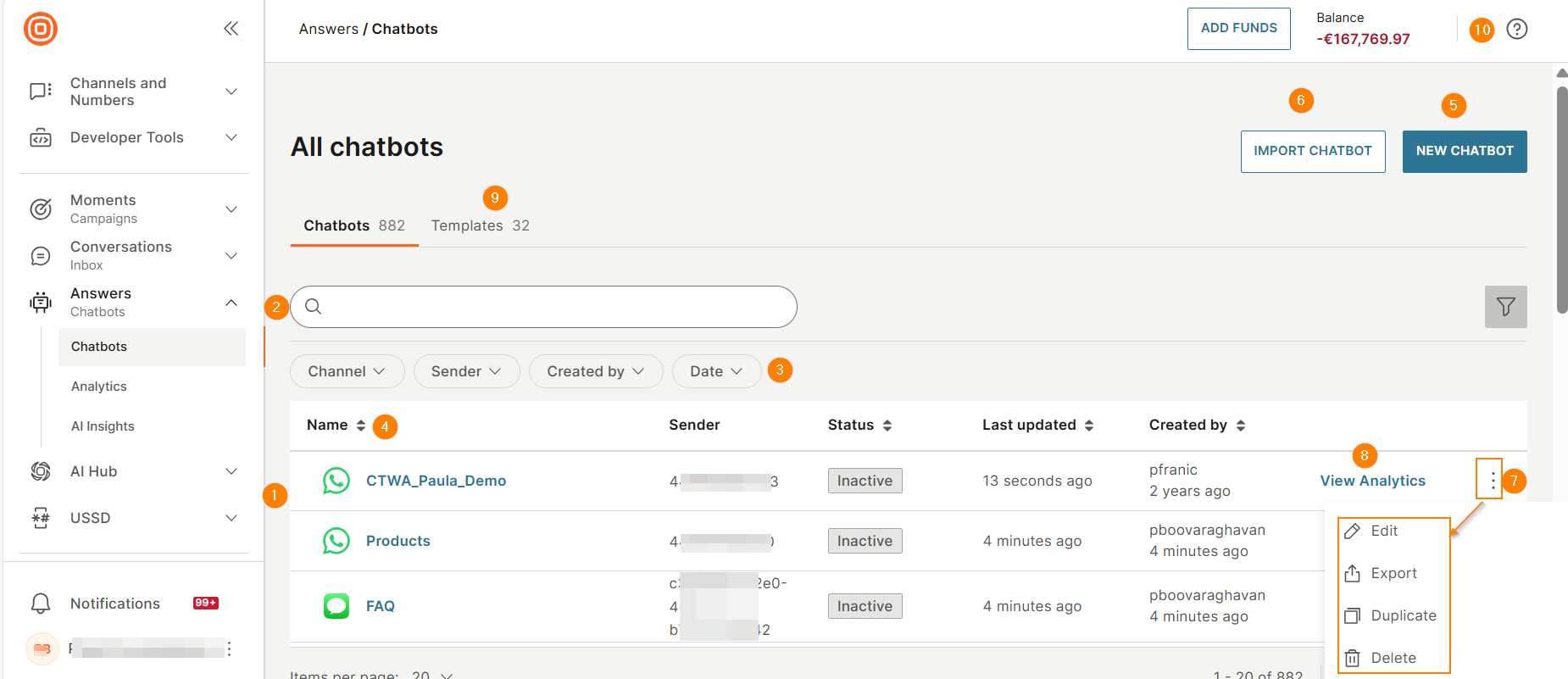 Chatbots page
