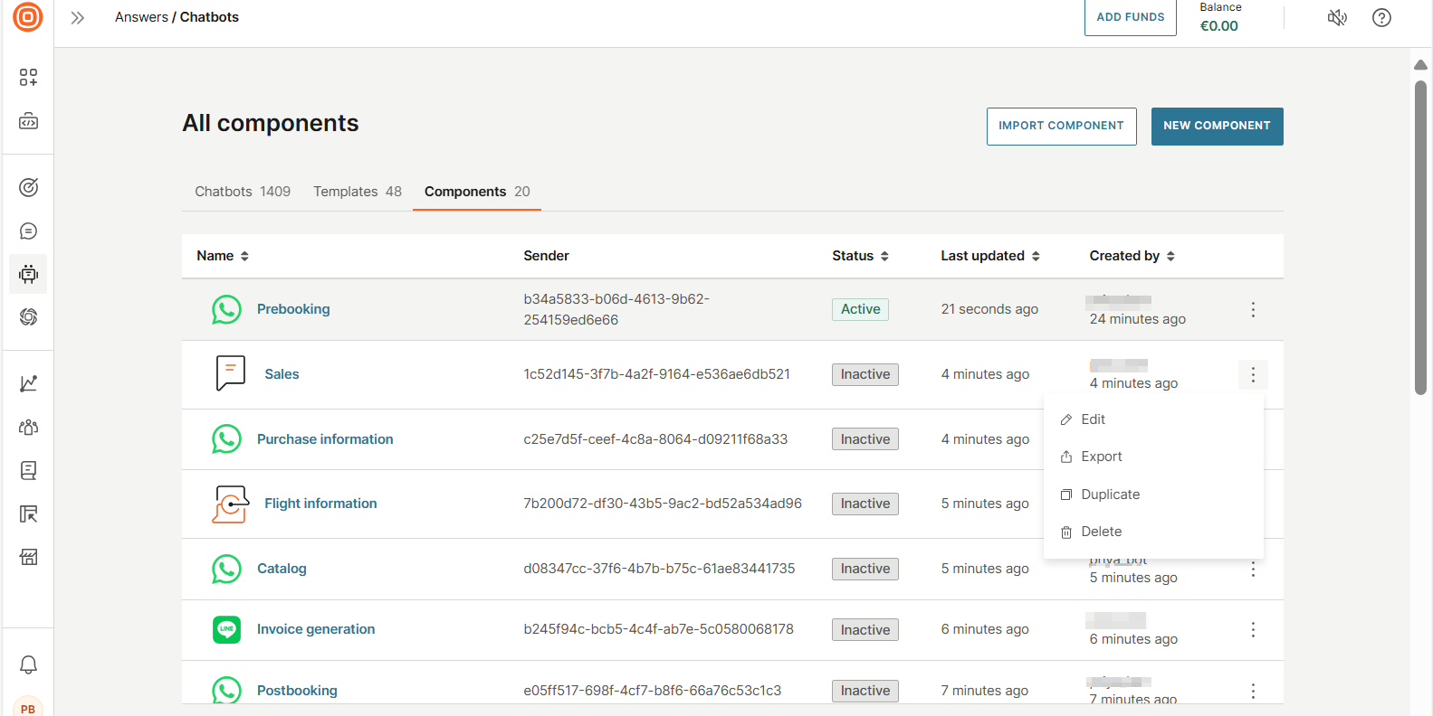 Components tab