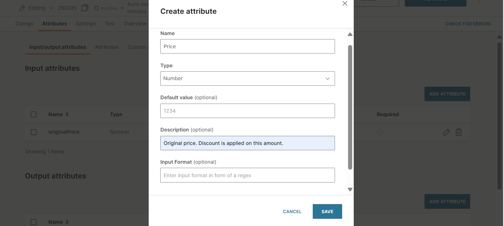 Create input and output attributes