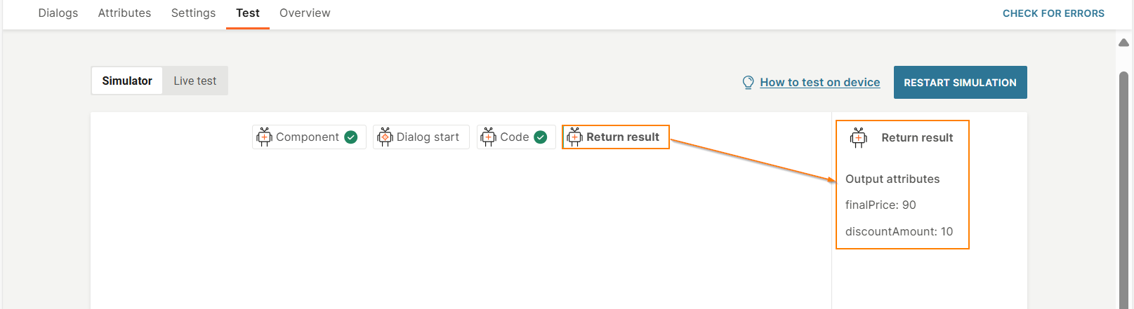 View the result of the component