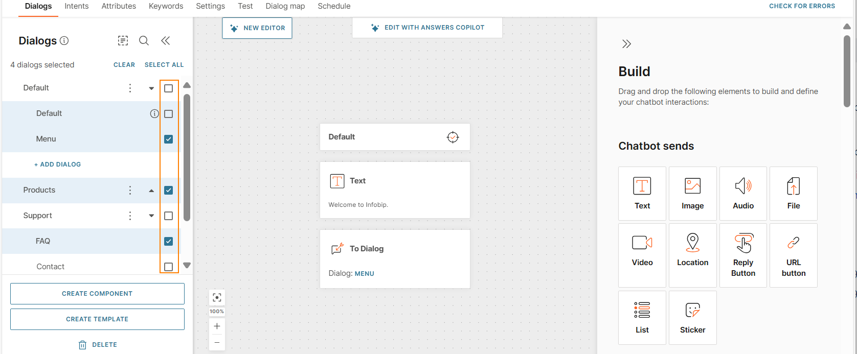 Image that shows how to select the dialogs for the component