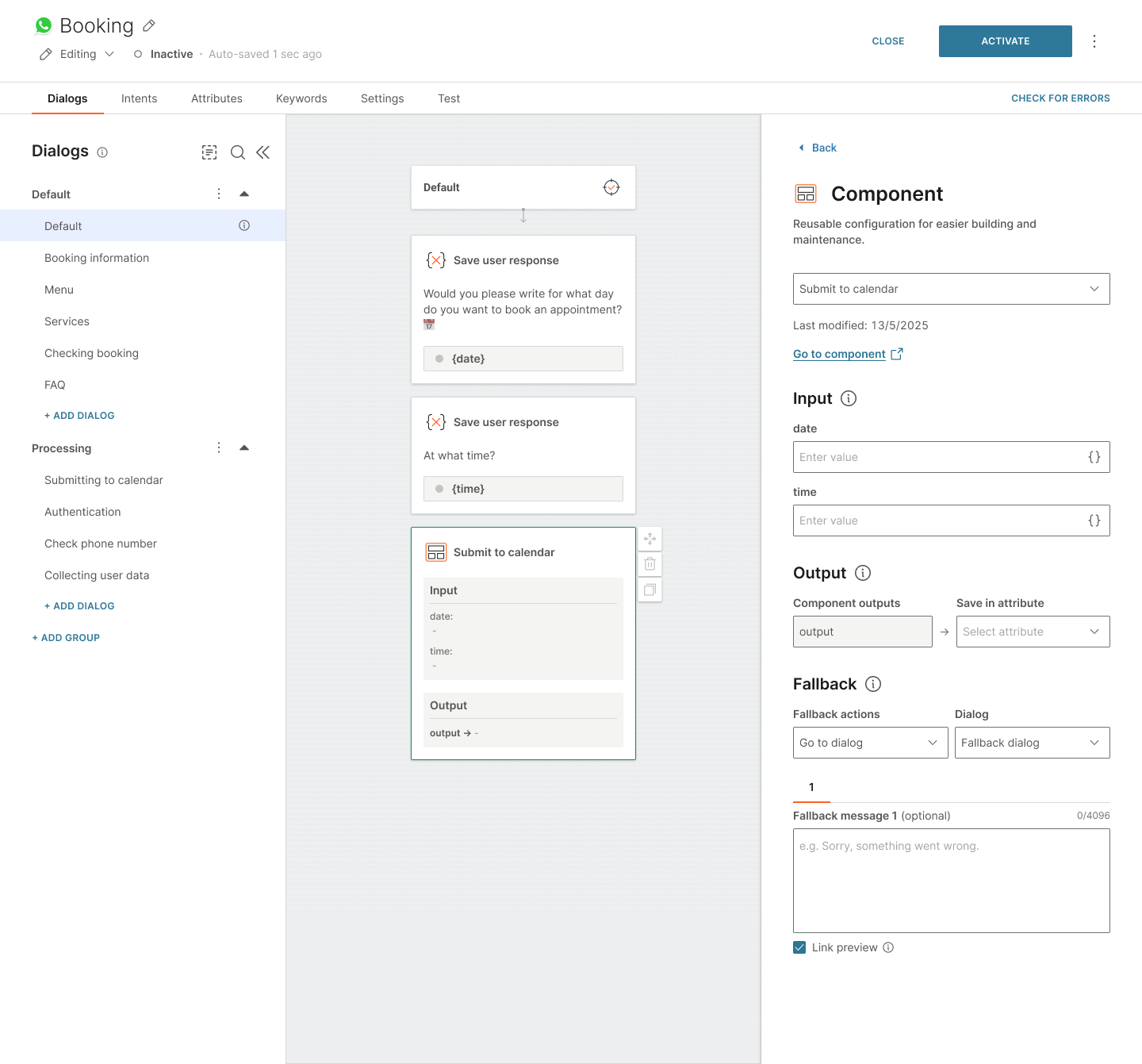Configure input attributes