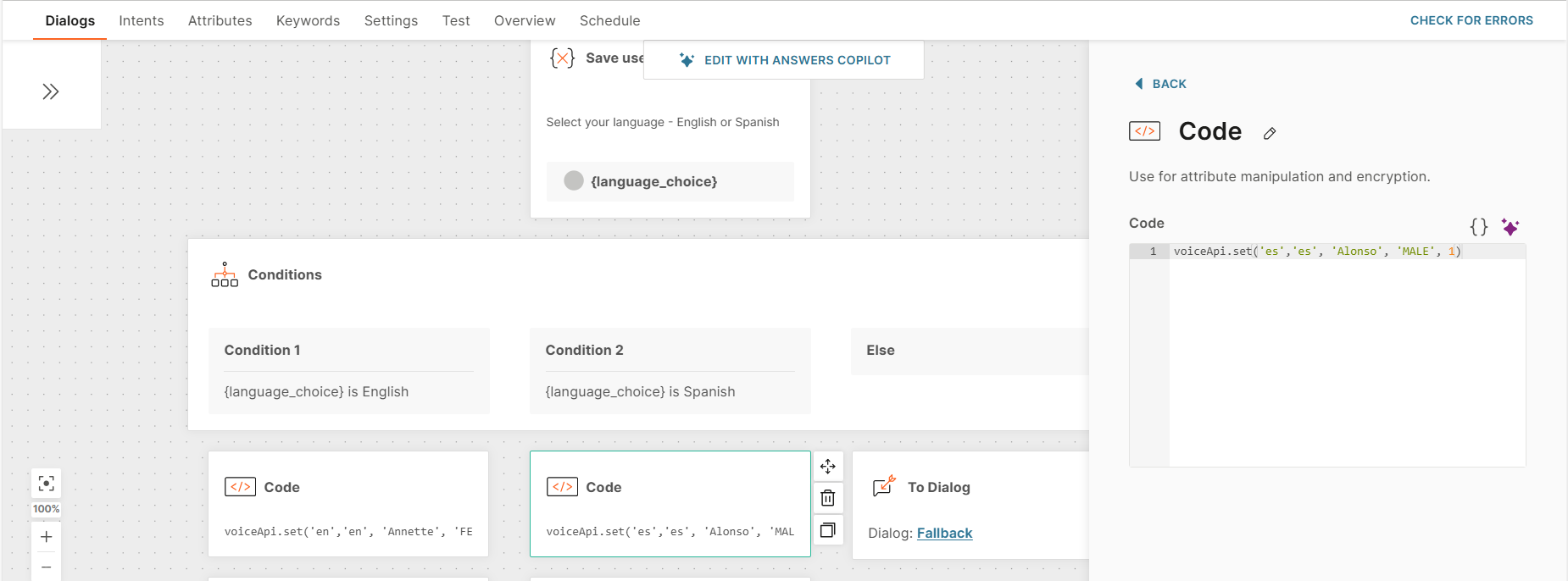 Change voice language based on end user's selection