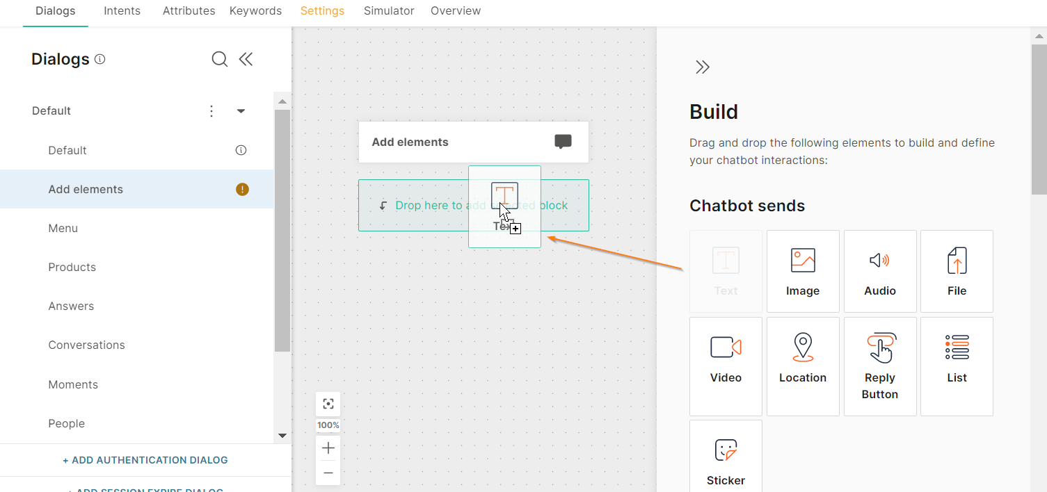 Add elements to a dialog