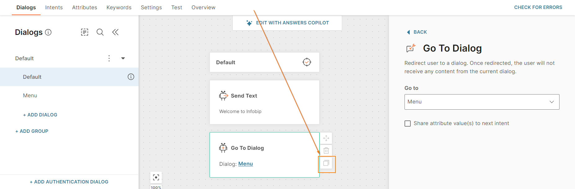 Copy an element in a dialog