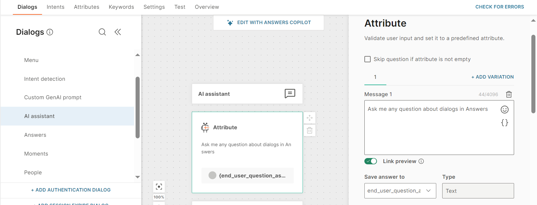 Add Save user response element