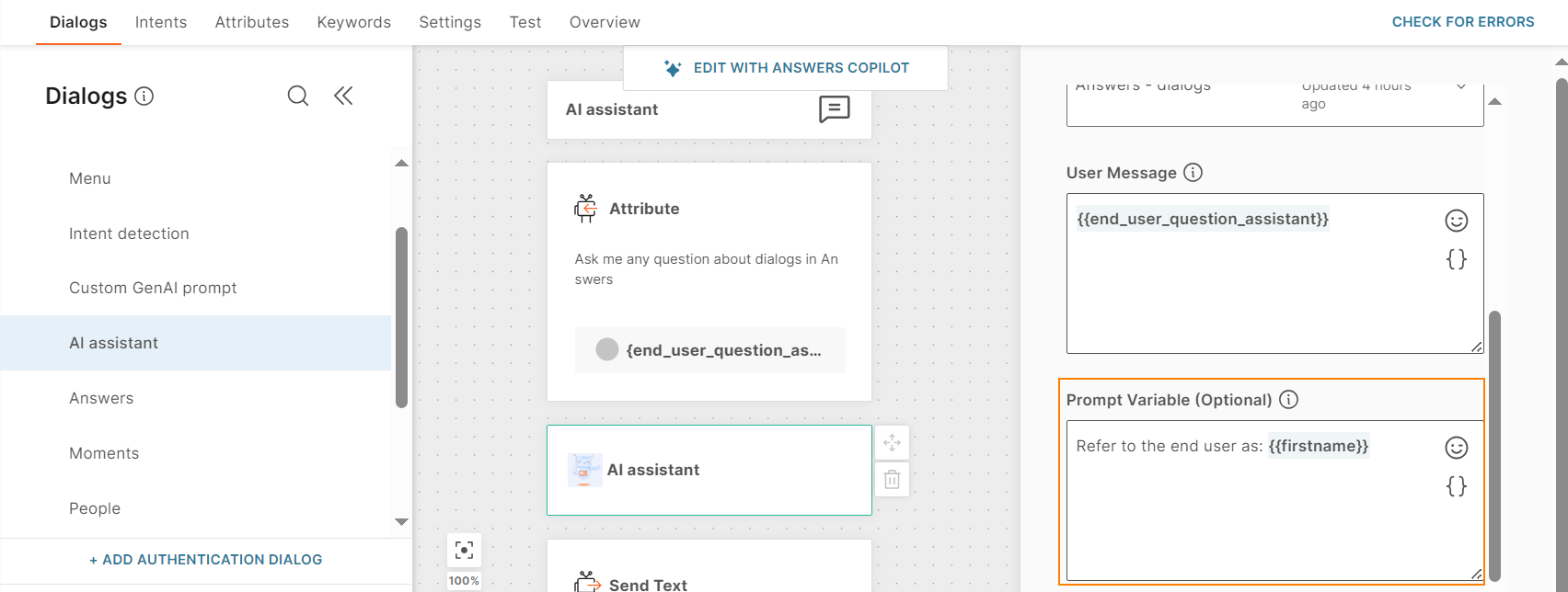 Configure the prompt variable