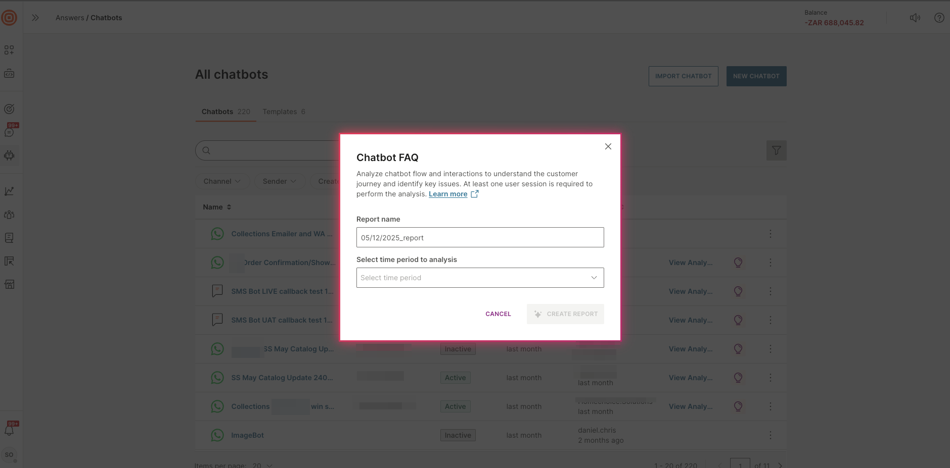 Select the critera for the report