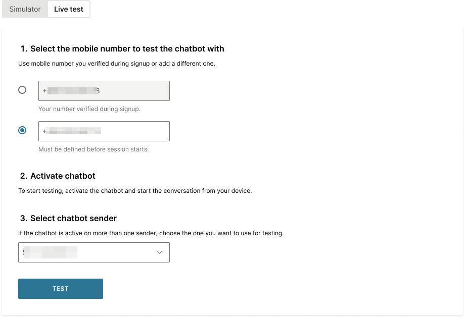 Select the mobile number of the device on which to test