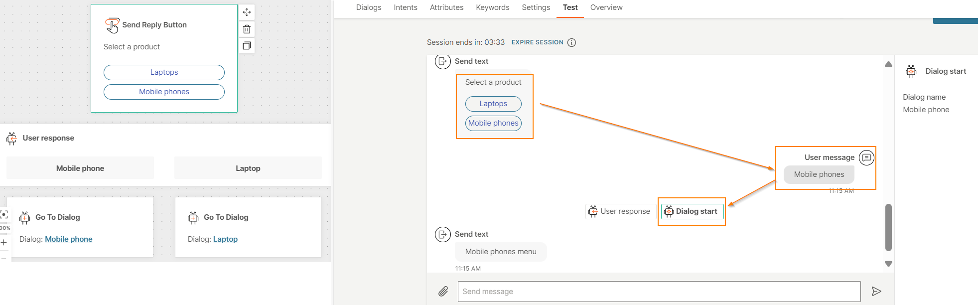 Test the chatbot flow in the simulator