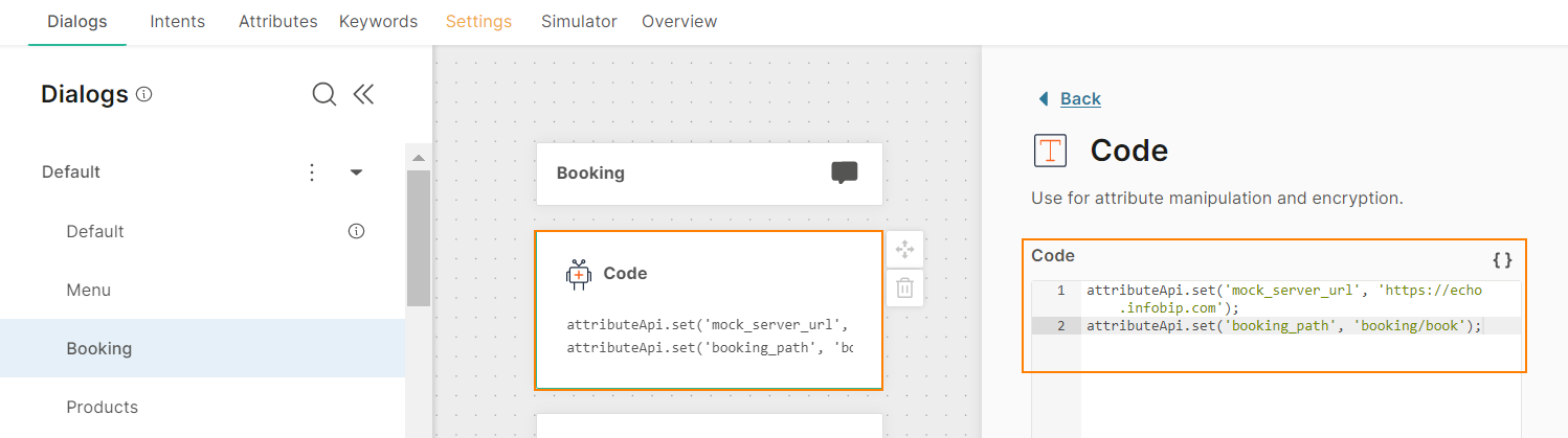 Modify Code element for API