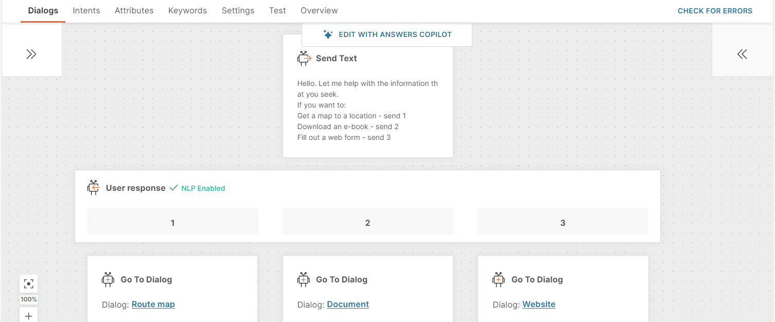 Process User Input dialog configuration in Answers