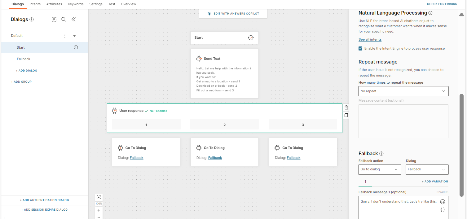 Process user input element in Answers with NLP