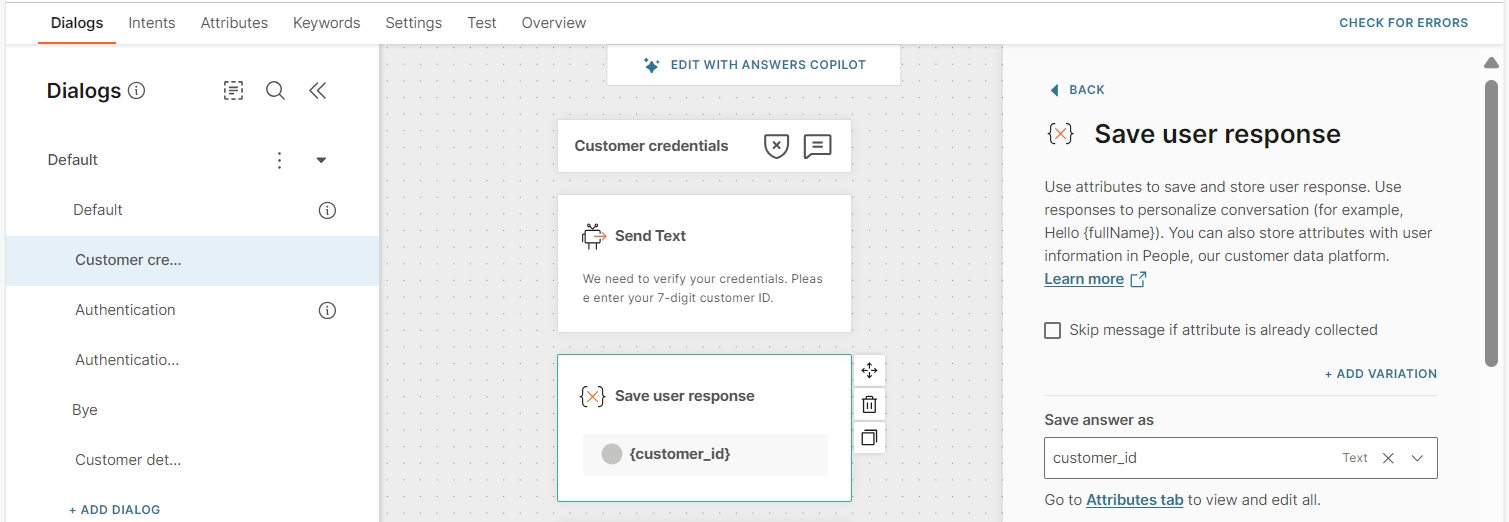 Customer credentials dialog