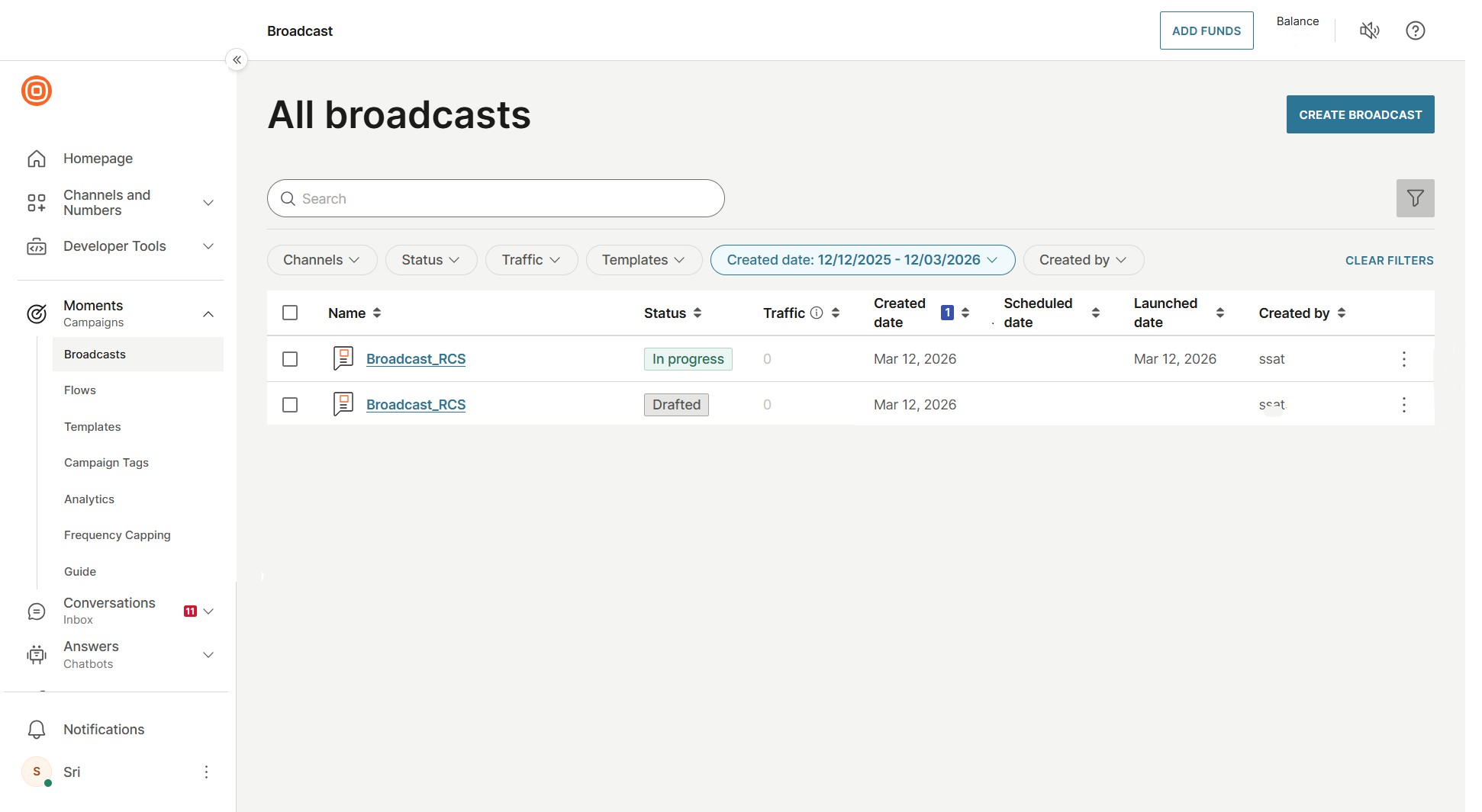 Broadcast status - in progress