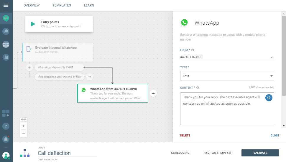 Conversations use case - Reduce Hold Time in Your Call Center - send WhatsApp message