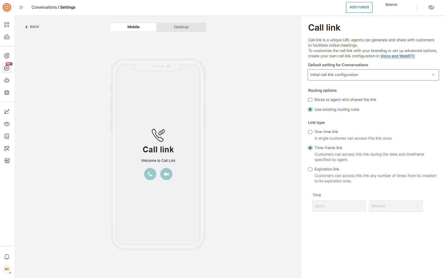 Calls - Generate call link