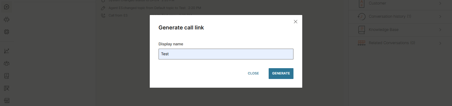 Calls - Generate call link user identity