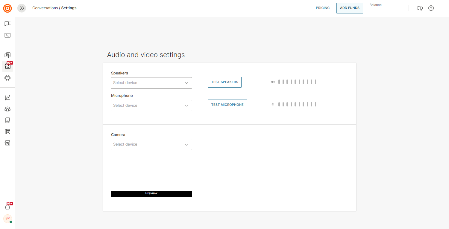 Calls - Audio and video setup